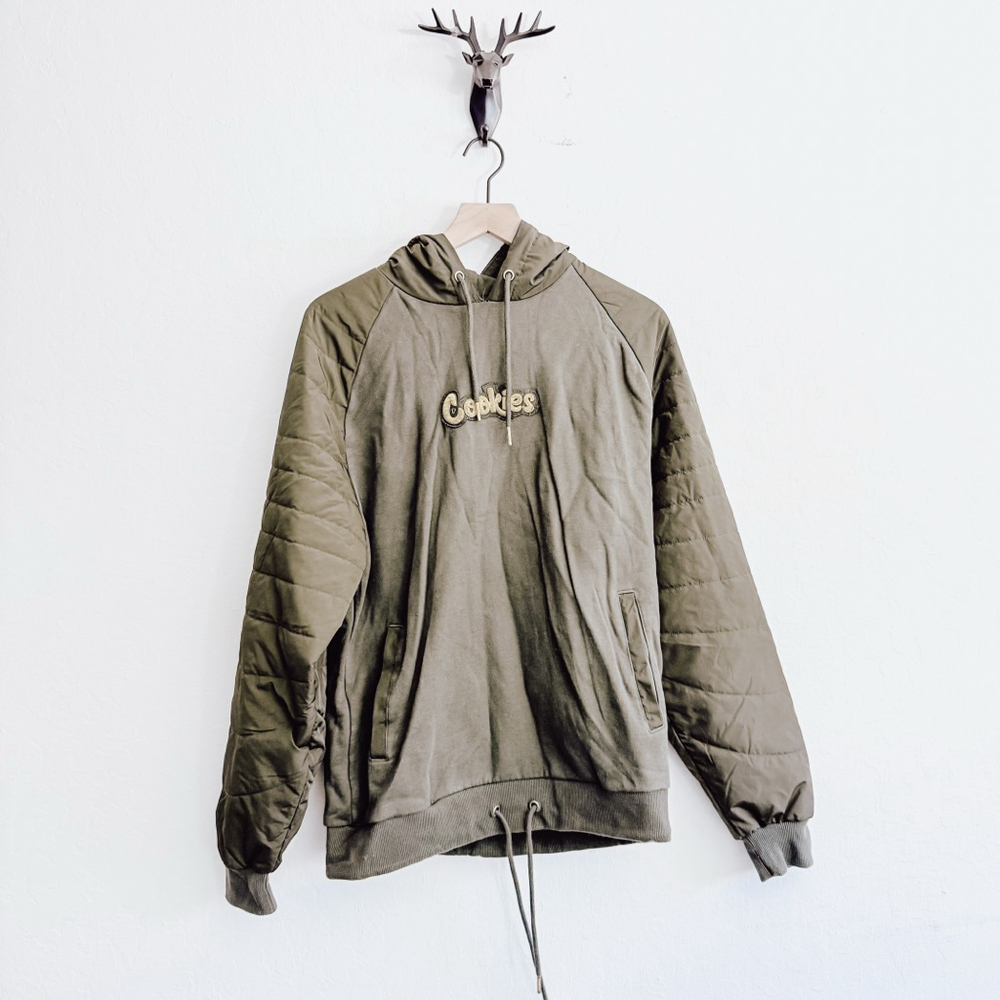 Cookies Men's Olive Green Quilted Hoodie Size XL